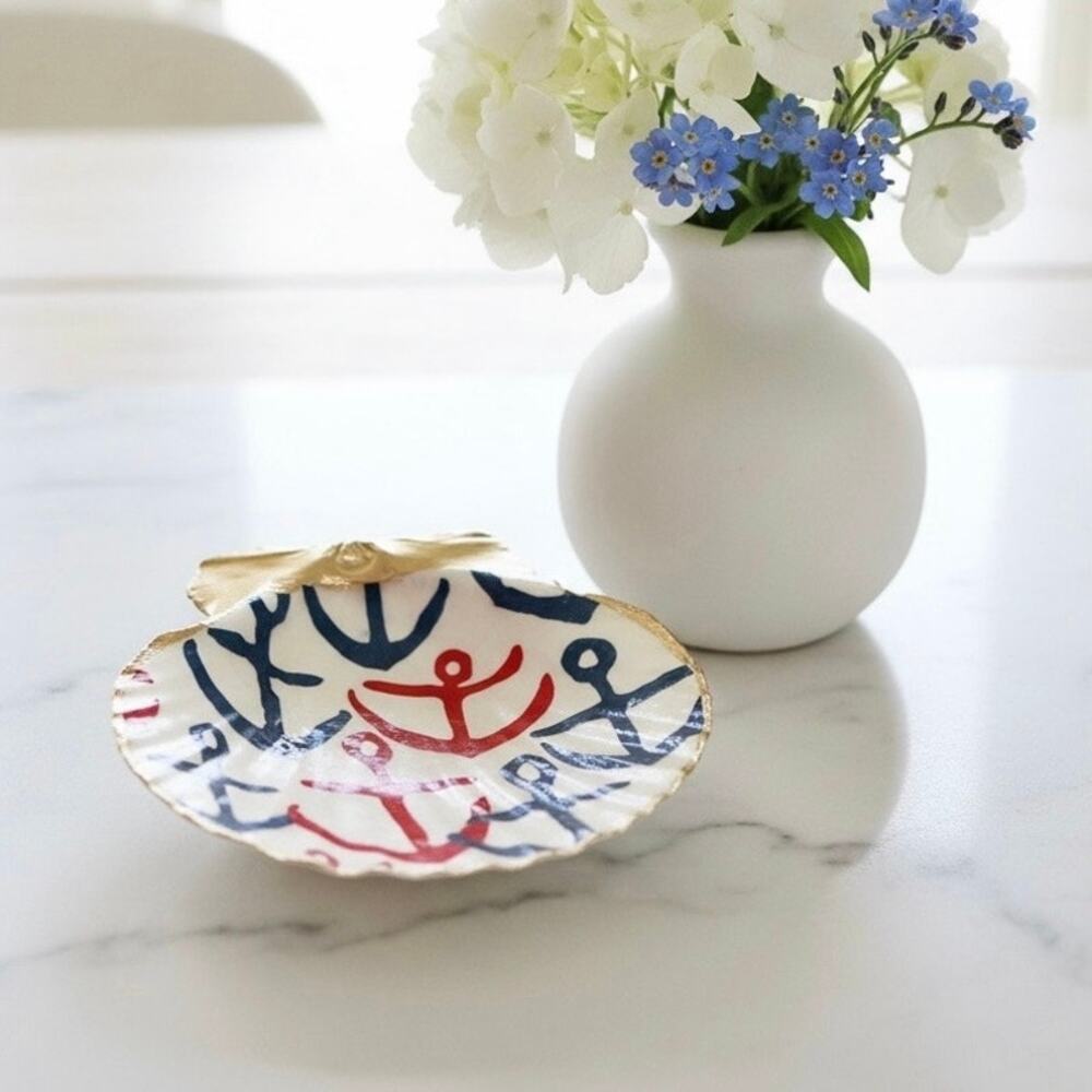 Nautical Shell Trinket Dish | Anchor Jewelry Dish | Coastal Ring Holder